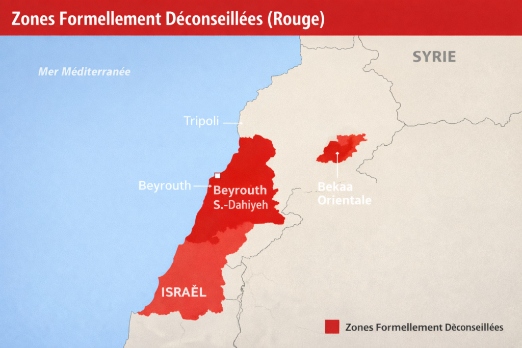 Carte du Liban zones dangereuses