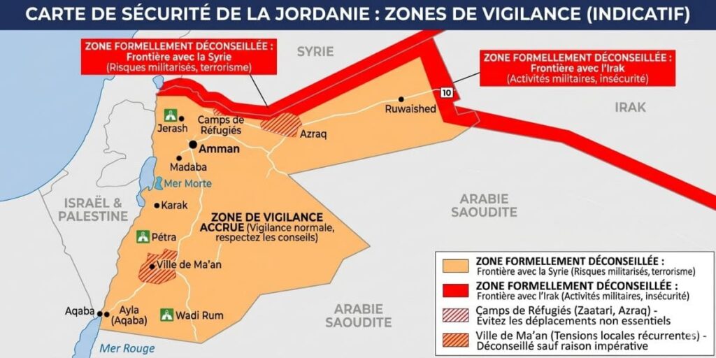 Carte des zones dangereuses en Jordanie
